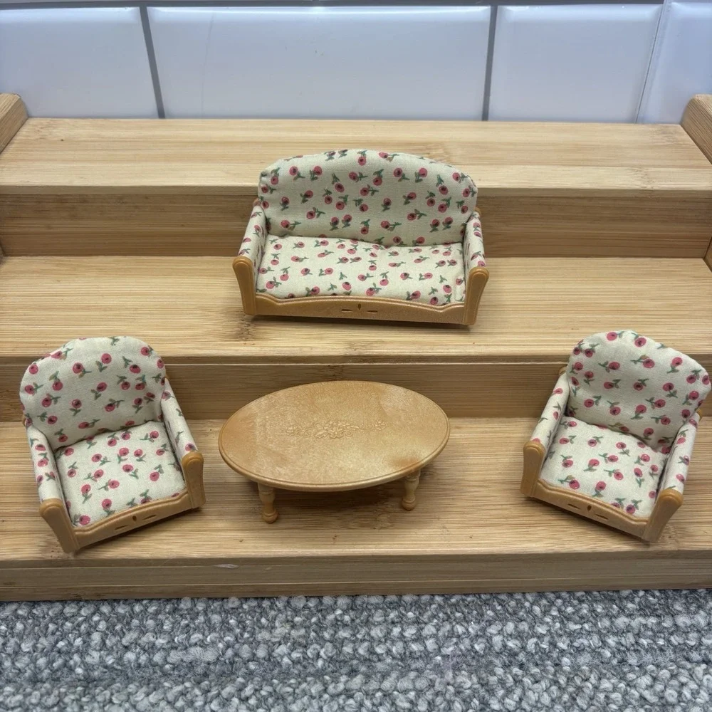 Epoch Calico Critters Furniture Couch 2 Chairs And Coffee Table VTG